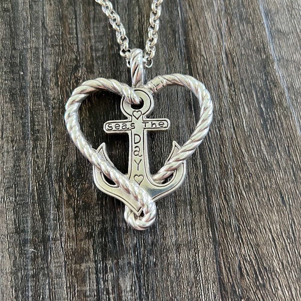 Brighton - Anchored In Love - Textured Silver Plate Reversible Anchor Pendant - Picture 3 of 4